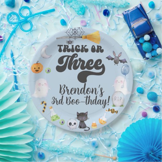 トリックまたは3ハロウィーン男の子の誕生日紙プレート ペーパープレート (パーティー)