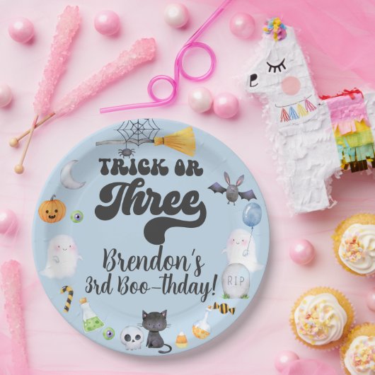 トリックまたは3ハロウィーン男の子の誕生日紙プレート ペーパープレート (パーティー)