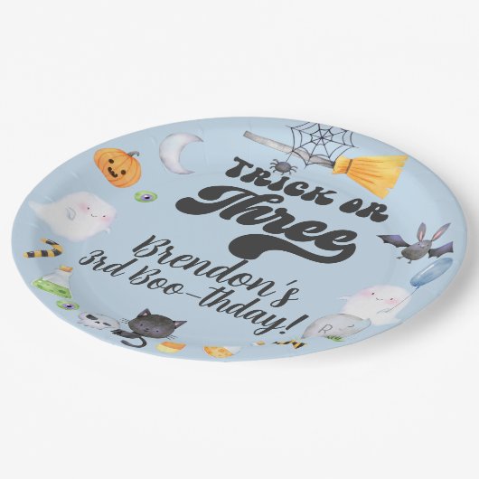 トリックまたは3ハロウィーン男の子の誕生日紙プレート ペーパープレート (アングル)