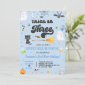 トリックまたは3ハロウィーン男の子3歳の誕生日招待状。 招待状 (スタンド正面)