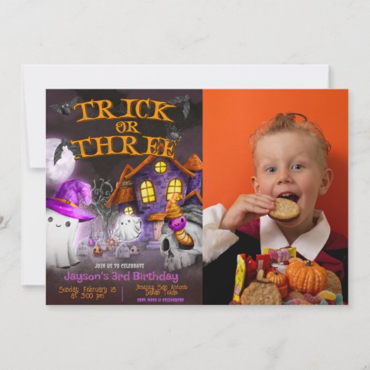 トリックまたは3 -不気味3歳の誕生日招待状 招待状 (正面)