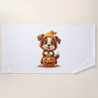 トリックアンドトリートドッグ – かわいいハロウィーンパピースシャツ ビーチタオル