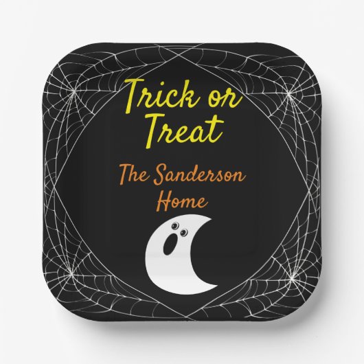 トリックアンドトリートミニマル幽霊ハロウィンファミリー ペーパープレート (正面)