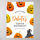 トリックオアトリートカボチャ誕生日ウェルカムサイン ポスター (正面)
