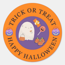 トリックオアトリートハッピーハローウィンかわいい幽霊 ラウンドシール