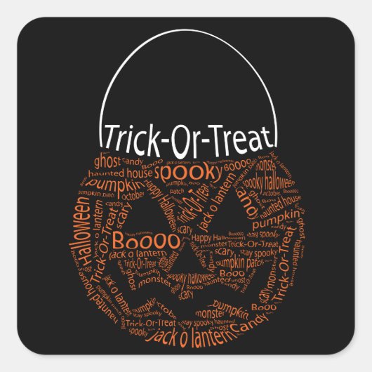 トリックオアトリートハロウィーンのカボチャのちょうちんタイポグラフィオレンジ スクエアシール (正面)