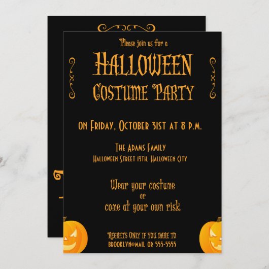 トリックオアトリートハローウィンパーティ招待状カボチャ 招待状 (正面/裏面)