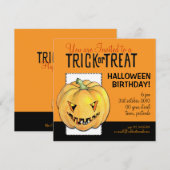 トリックオアトリートパンプキンハロウィーン誕生日 招待状 (正面/裏面)