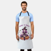 トリックオアトリートパープルウィッチカボチャ&こうもりエプロン エプロン (着用した状態)