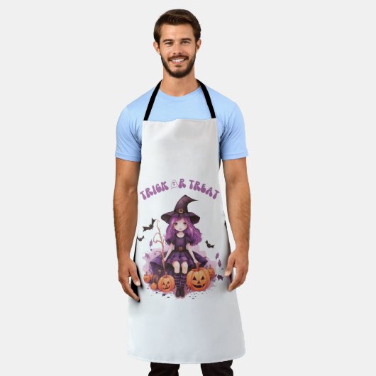 トリックオアトリートパープルウィッチカボチャ&こうもりエプロン エプロン (着用した状態)