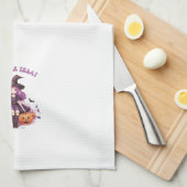 トリックオアトリートパープルウィッチカボチャ&こうもり キッチンタオル (四つ折り)