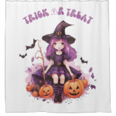 トリックオアトリートパープルウィッチカボチャ&こうもり シャワーカーテン (正面)