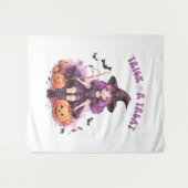 トリックオアトリートパープルウィッチカボチャ&こうもり タペストリー (正面(横))