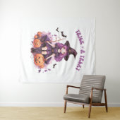 トリックオアトリートパープルウィッチカボチャ&こうもり タペストリー (インサイチュ(横))