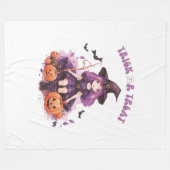 トリックオアトリートパープルウィッチカボチャ&こうもり フリースブランケット (正面(横))