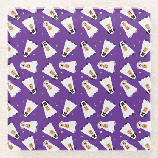 トリックオアトリートラブラドールレトリバー幽霊犬 ガラスコースター (正面)