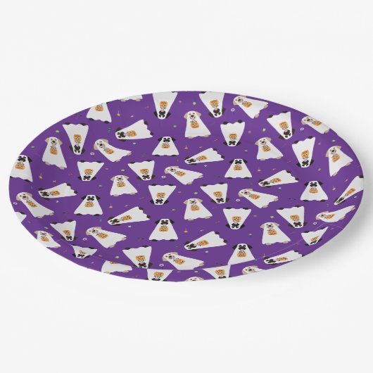 トリックオアトリートラブラドールレトリバー幽霊犬 ペーパープレート (アングル)