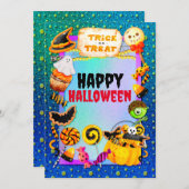 トリックオアトリート満載のハロウィンパーティー 招待状 (正面/裏面)