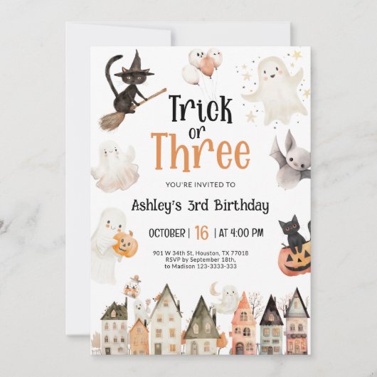 トリックオアトリート ハロウィン3歳誕生日 招待状 (正面)