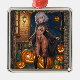 トリックオアトリート ボディペイント、勇敢なハロウィンガール メタルオーナメント