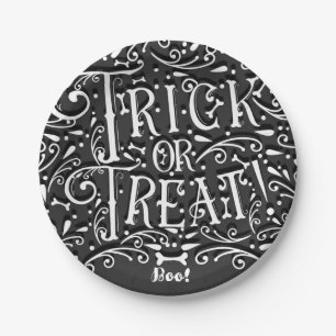 トリックオアトリート ヴィンテージ チョーク ボーン ハロウィンパーティー ペーパープレート