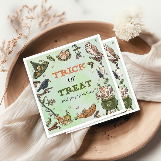 トリックオートリートウィッチハロウィーン誕生日ナプキンス スタンダードカクテルナプキン