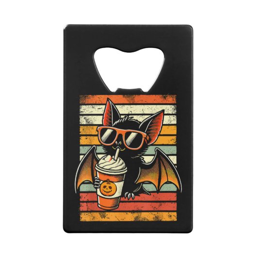 トリックオートリートカワイイこうもりヒップスターラテおもしろいハロー クレジットカード栓抜き (正面)