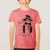 トリックオートリートハロウィーンキャットウィッチ幽霊 トライブレンドTシャツ (正面)