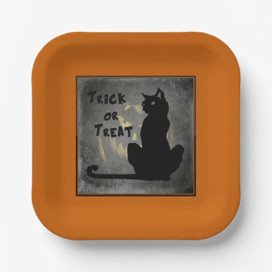 トリックオートリートブラックキャットハロウィーン紙プレート ペーパープレート (正面)