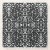 トリックスター ブラック＆ホワイト 抽象的な墨絵アート ガラスコースター (正面)