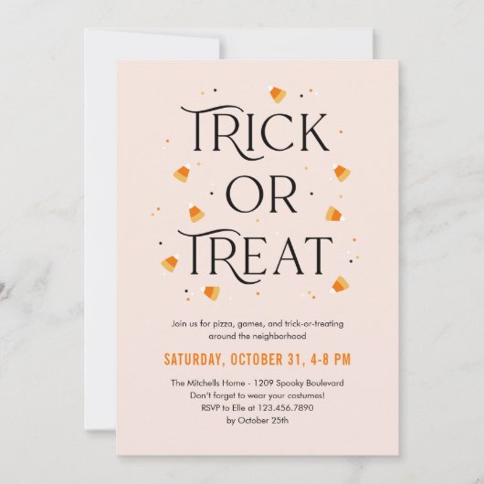 トリックタイムまたはトリートタイムハローウィンパーティ招待状 カード (正面)