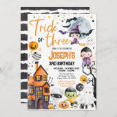 トリックハロウィーン3回目の誕生日パーティーかわいい 招待状 (正面/裏面)
