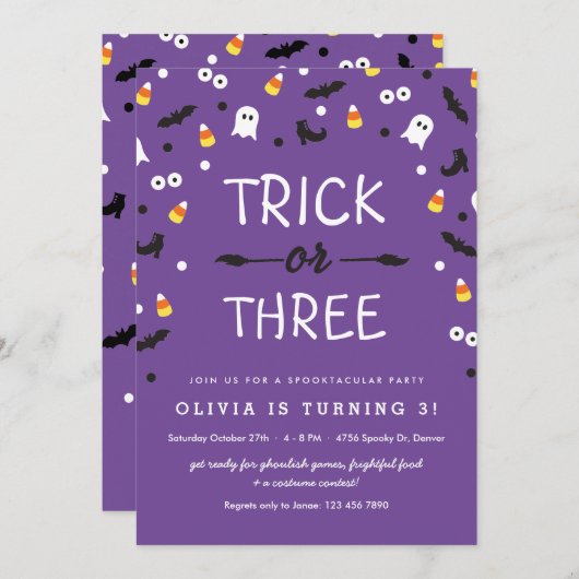トリックハロウィーン3回目の誕生日招待状 招待状 (正面/裏面)