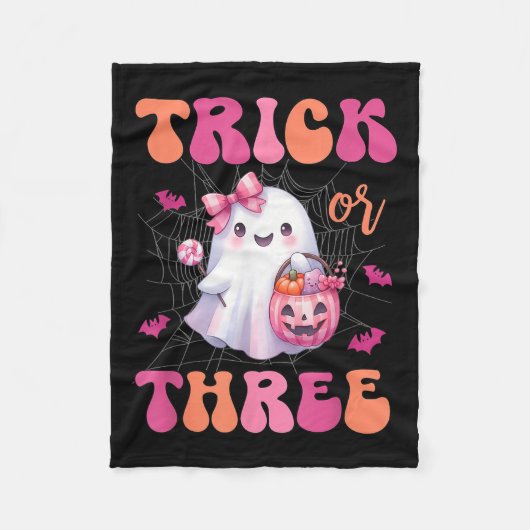 トリックハロウィーン3歳の幽霊誕生日 フリースブランケット (正面)