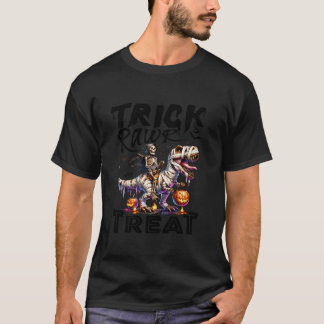 トリックラウドトリートウィズスケルトンTレックスハロウィー Tシャツ