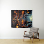 トリック不気味またはトレーターでハロウィーンの村 タペストリー (インサイチュ(横))