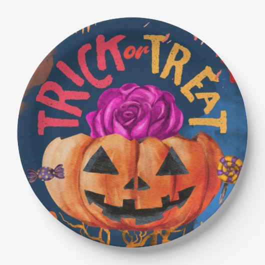 トリック熱狂するまたは治療 ペーパープレート (正面)