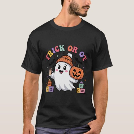 トリック オア オーティー スプーキー 作業療法 おばけ ホール Tシャツ (正面)