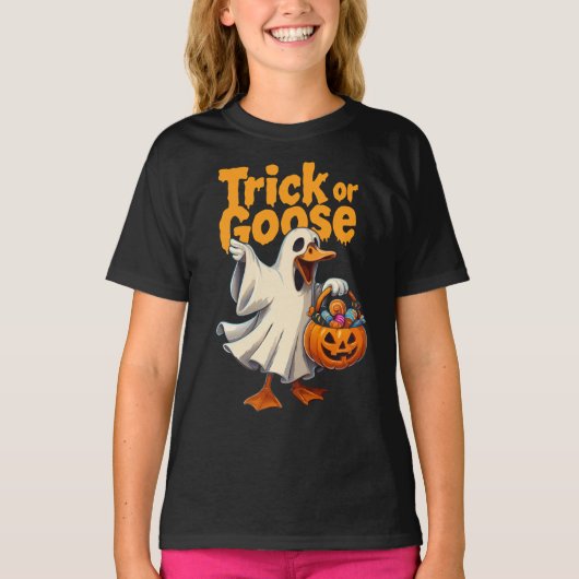 トリック・オア・グース ハロウィンのガチョウ Tシャツ (正面)