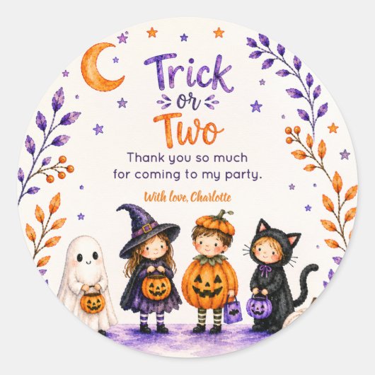 トリック・オア・ツー かわいいハロウィン2歳の誕生日 ラウンドシール (正面)