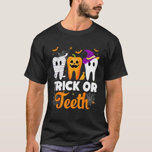 トリック・オア・ティース ハロウィン 歯医者 Tシャツ (正面)
