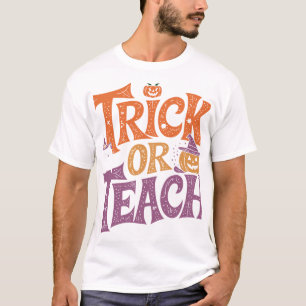 トリック オア ティーチ グルーヴィー ティーチャー ハロウィン レトロ Tシャツ