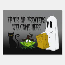 トリック·オア·トリーターがハロウィーン·ヤード·ローン·サインを歓迎