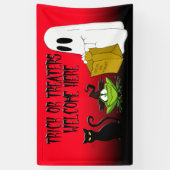 トリック・オア・トリーターズウェルカム・ハ   ロウィーンレッド・バナー 横断幕 (縦)