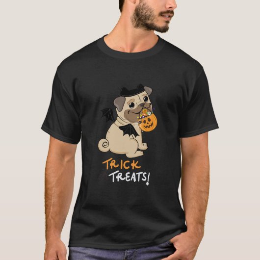 トリック・オア・トリーツ パグ コスチューム Tシャツ (正面)