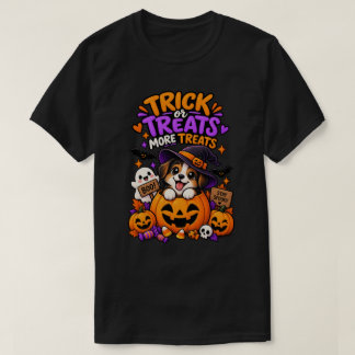 トリック・オア・トリーツ・モア・トリーツ かわいいハロウィンの子犬 Tシャツ
