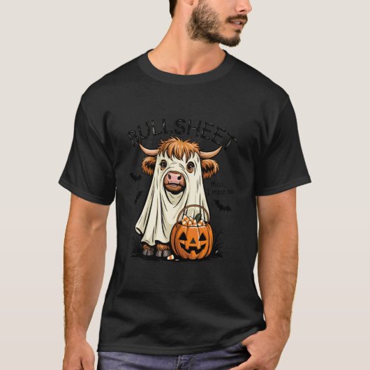 トリック・オア・トリート雄牛シートの駄洒落牛ハロウィーン幽霊 Tシャツ (正面)