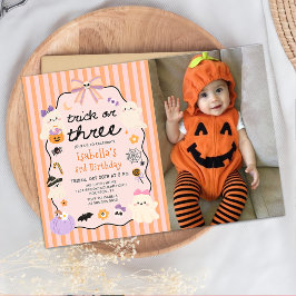 トリック・オア・トリート おばけ ハロウィン 3歳 誕生日フォト 招待状