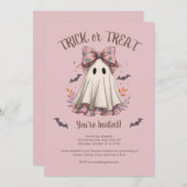 トリック・オア・トリート かわいいお化けの女の子 ハロウィンパーティー 招待状 (正面/裏面)