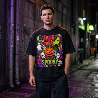 トリック・オア・トリート スプーキー ハロウィーン レトロ ネオンTシャツ Tシャツ